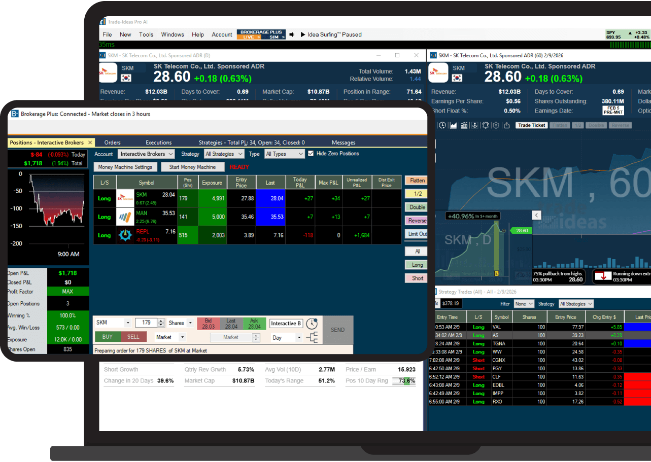 Brokerage Plus connected to Alpaca — rule-based signals and live orders from Trade Ideas