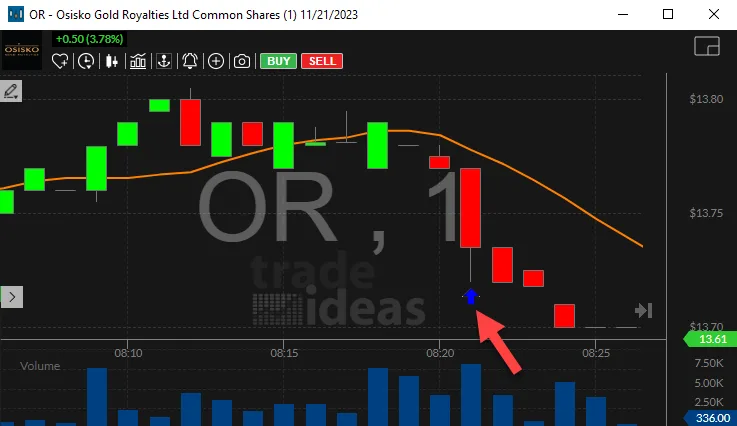 Real Trade Ideas chart from the Volume & Trade Activity help pages