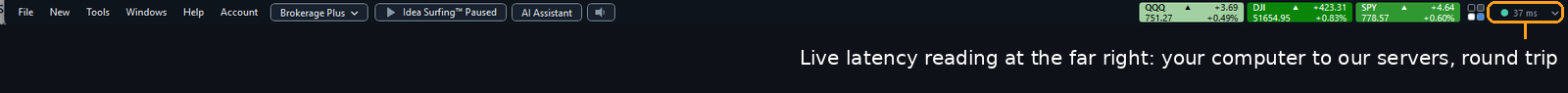 TI Pro toolbar latency readout.