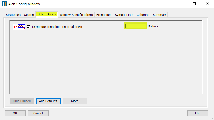 15 Minute Consolidation Breakdown Alert Custom Settings