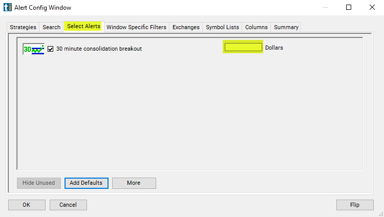 30 Minute Consolidation Breakout Alert Custom Settings