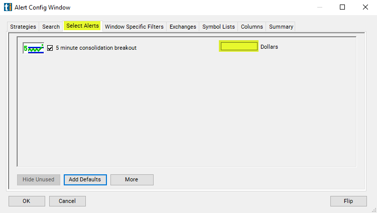 5 Minute Consolidation Breakout Alert Custom Settings