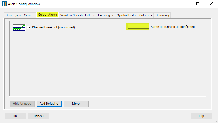 Channel Breakout (confirmed) Alert Custom Settings