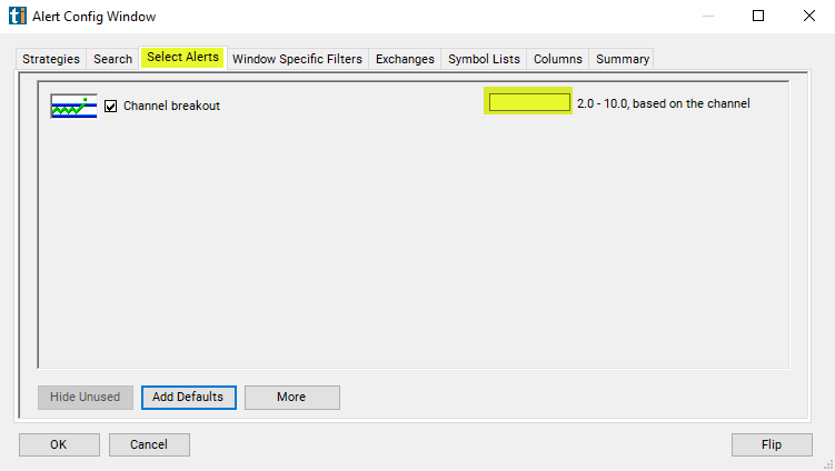 Channel Breakout Alert Custom Settings