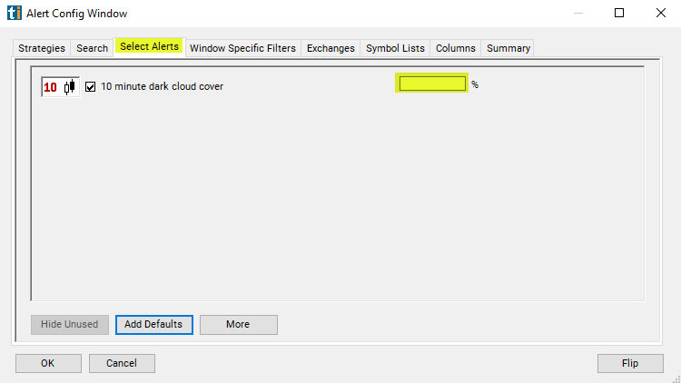 10 Minute Dark Cloud Cover Alert Custom Settings