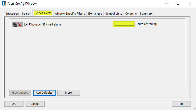 Fibonacci 38% Sell Signal Alert Custom Settings