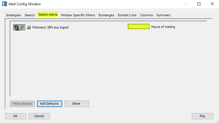 Fibonacci 38% Buy Signal Alert Custom Settings