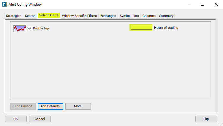 Double Top Alert Custom Settings