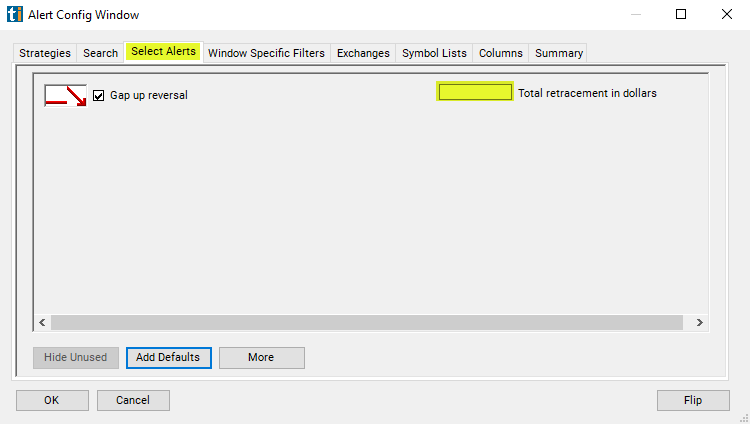 Gap Up Reversal Alert Custom Settings