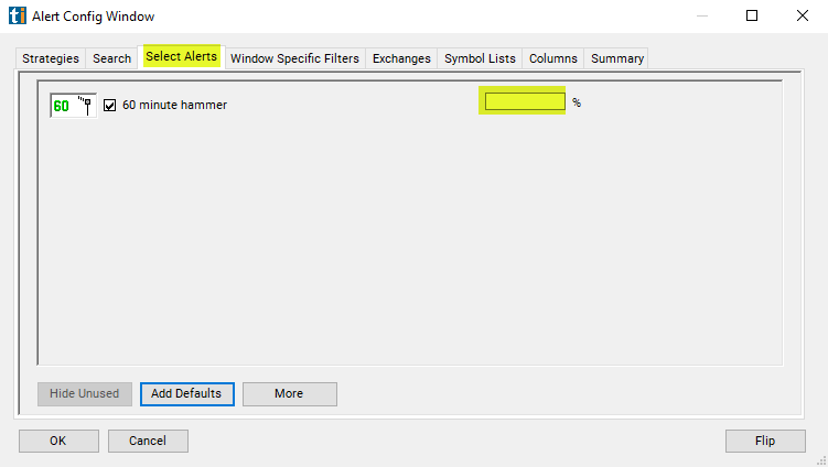 60 Minute Hammer Alert Custom Settings