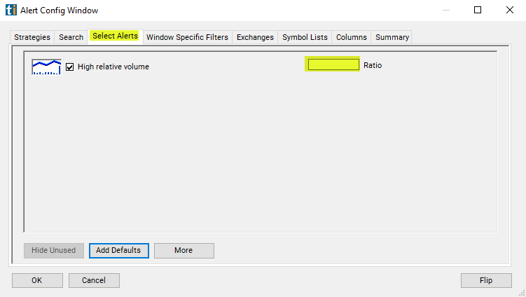 High Relative Volume Alert Custom Settings