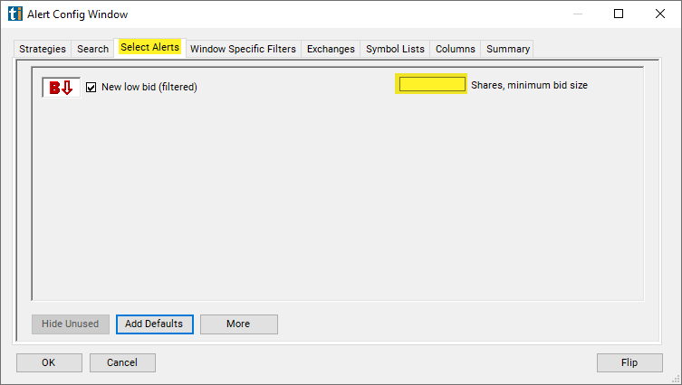 New Low Bid (filtered) Alert Custom Settings