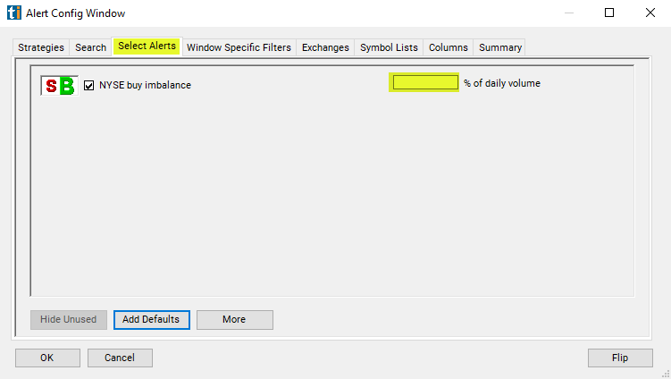 NYSE Buy Imbalance Alert Custom Settings