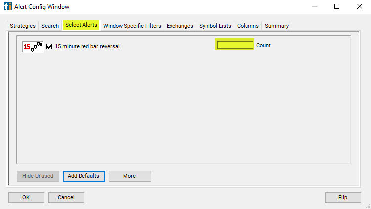 15 Minute Red Bar Reversal Alert Custom Settings