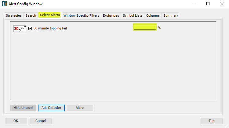 30 Minute Topping Tail Alert Custom Settings