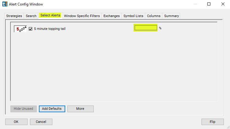 5 Minute Topping Tail Alert Custom Settings